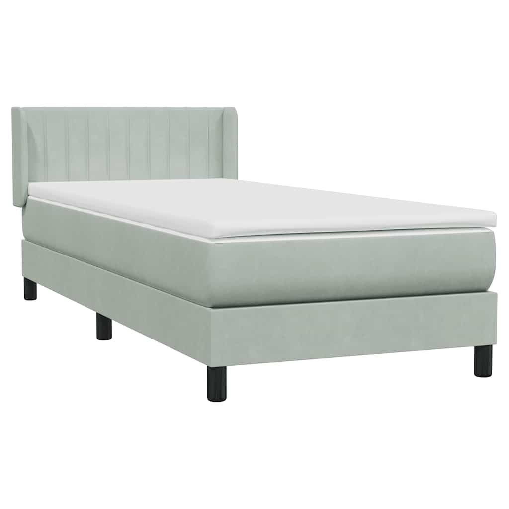 Boxspring met matras fluweel lichtgrijs 100x220 cm – afbeelding 4