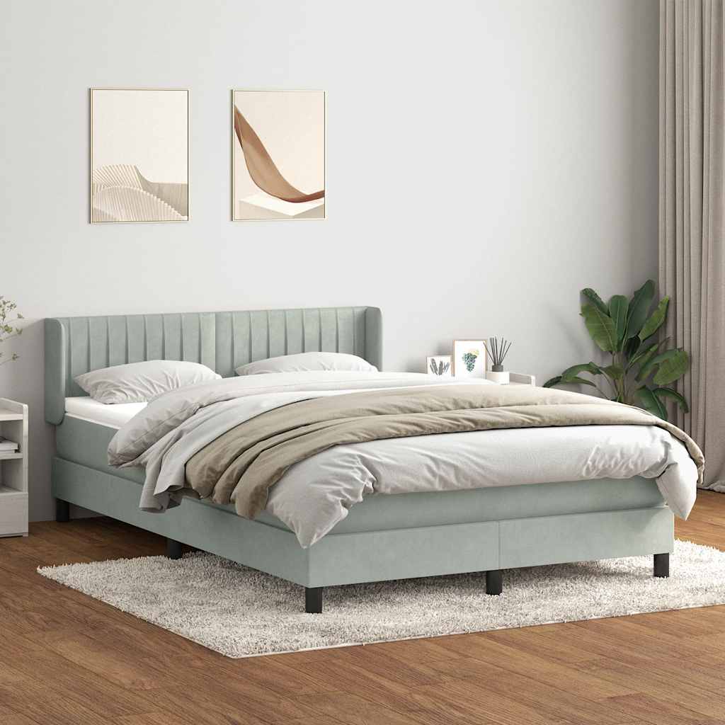 Boxspring met matras fluweel lichtgrijs 160x220 cm – afbeelding 1