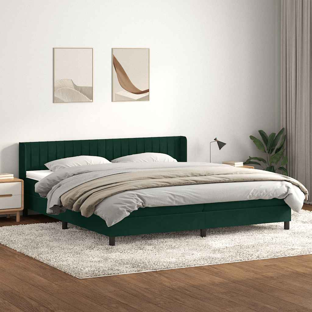 Boxspring met matras fluweel donkergroen 180x220 cm – afbeelding 1
