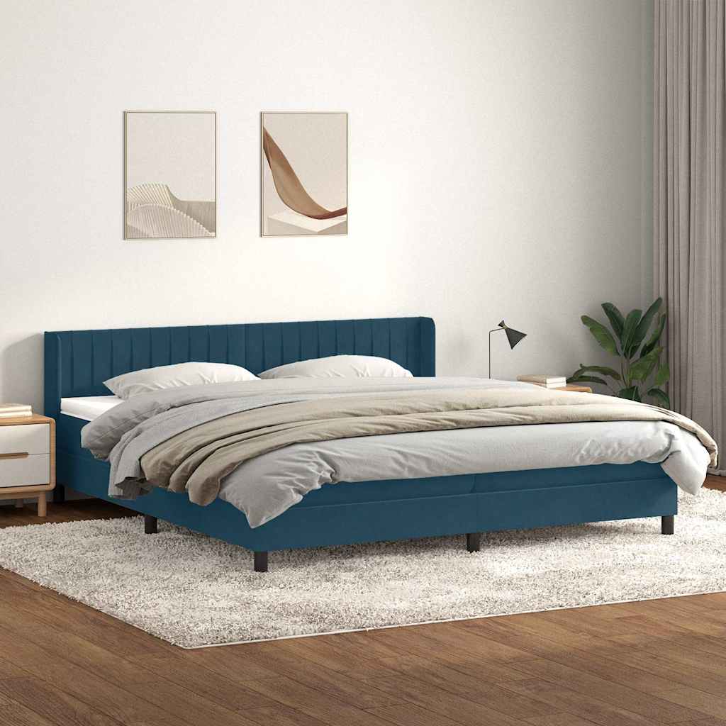 Boxspring met matras fluweel donkerblauw 200x220 cm – afbeelding 1