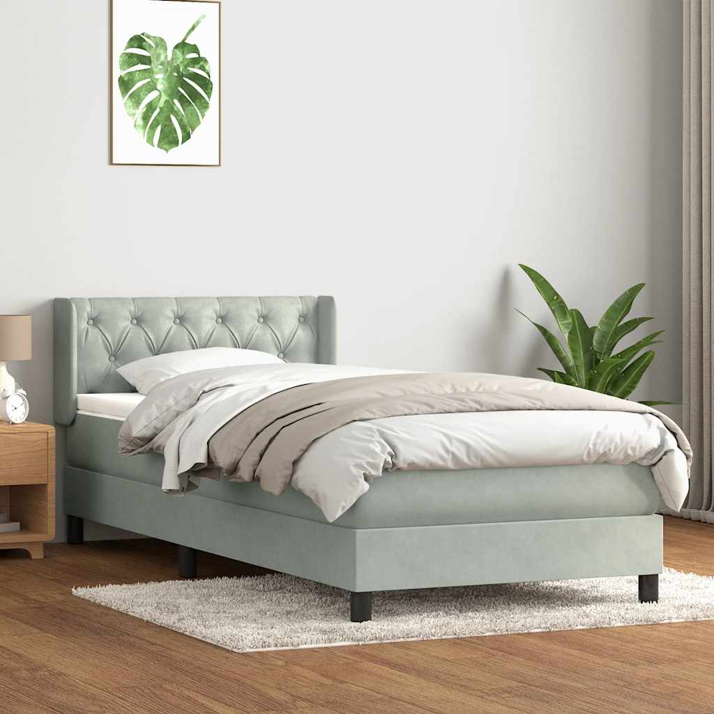 Boxspring met matras fluweel lichtgrijs 80x210 cm – afbeelding 1