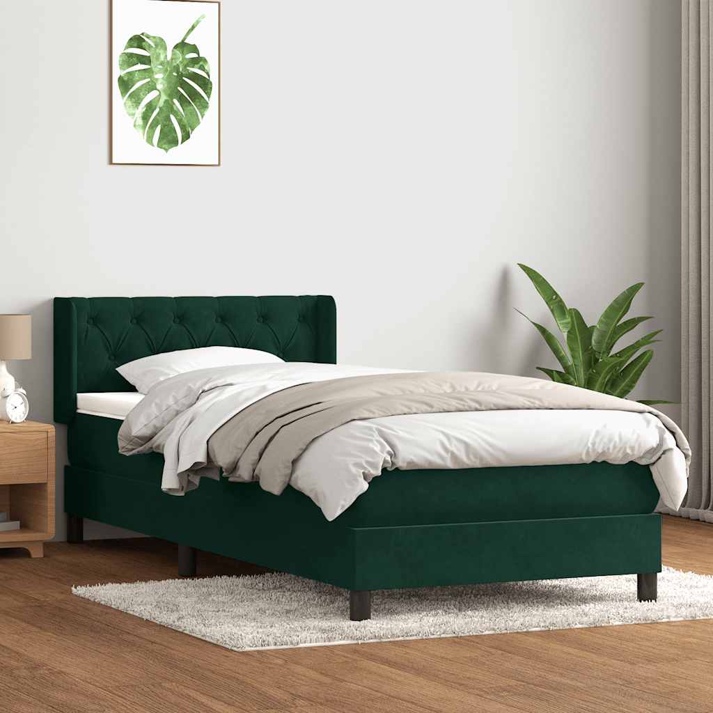 Boxspring met matras fluweel donkergroen 80x210 cm – afbeelding 1