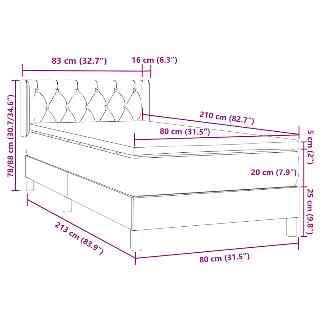 Boxspring met matras fluweel donkergroen 80x210 cm – afbeelding 12