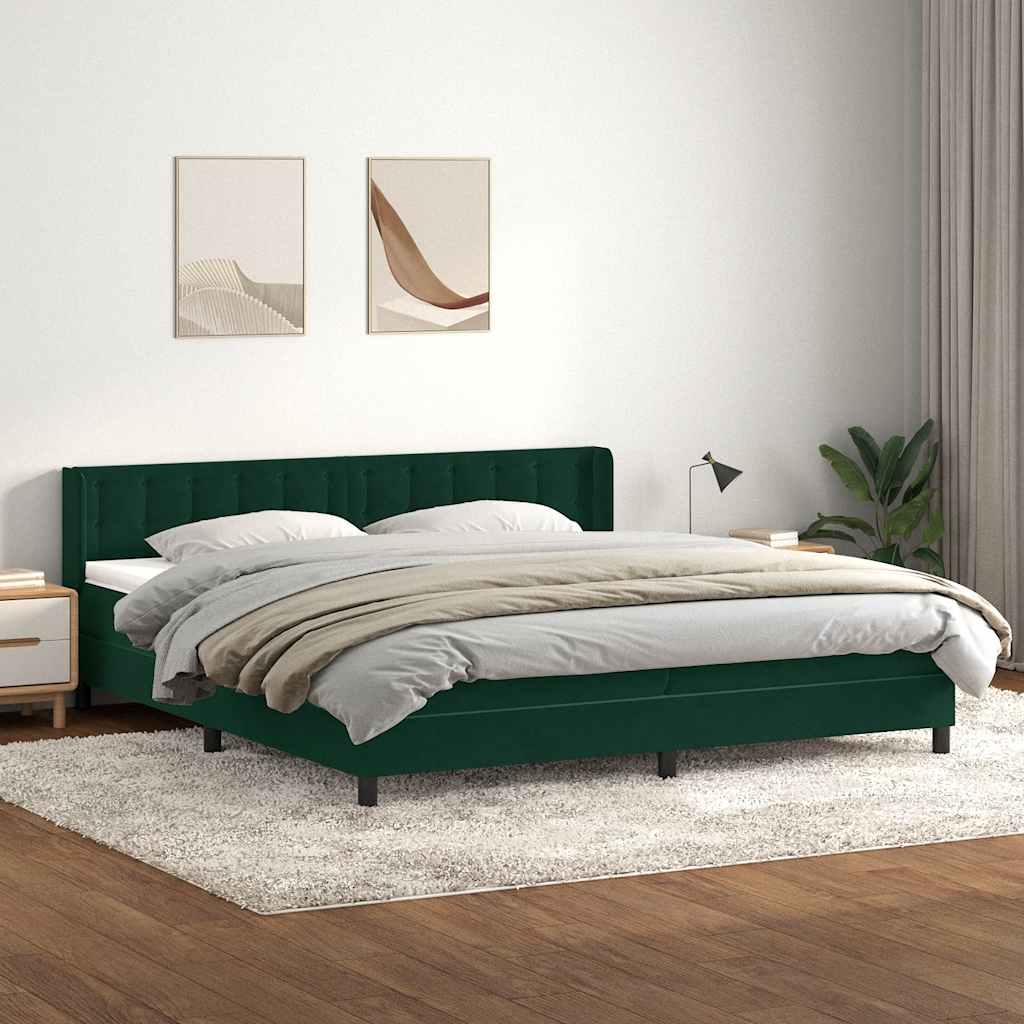 Boxspring met matras fluweel donkergroen 90x210 cm – afbeelding 1