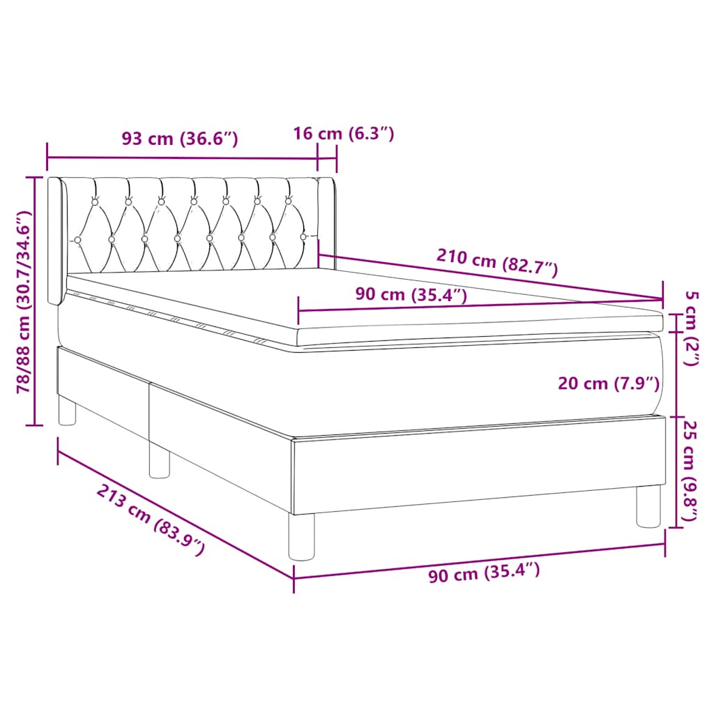 Boxspring met matras fluweel donkergroen 90x210 cm – afbeelding 12