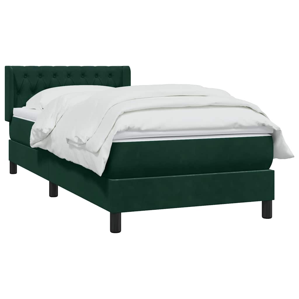 Boxspring met matras fluweel donkergroen 90x210 cm – afbeelding 3