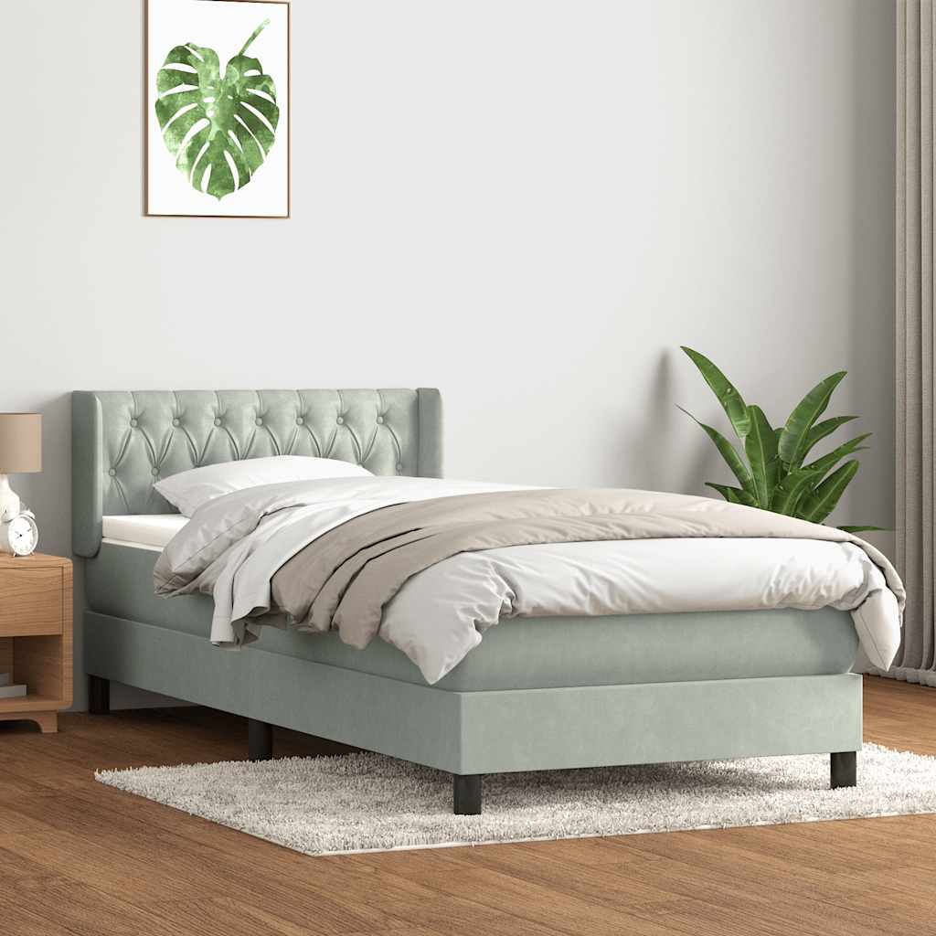 Boxspring met matras fluweel lichtgrijs 100x210 cm – afbeelding 1
