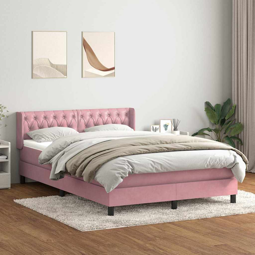 Boxspring met matras fluweel roze 140x210 cm – afbeelding 1