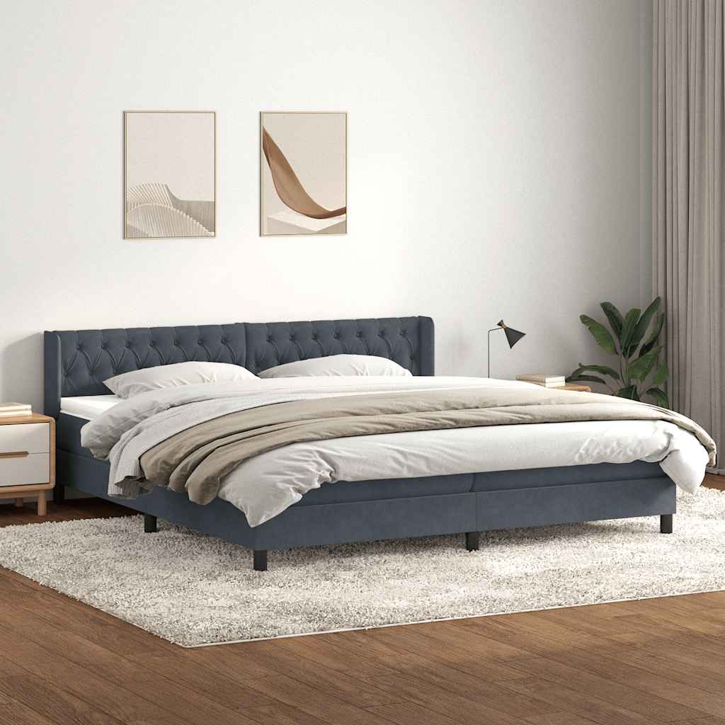 Boxspring met matras fluweel donkergrijs 180x210 cm – afbeelding 1