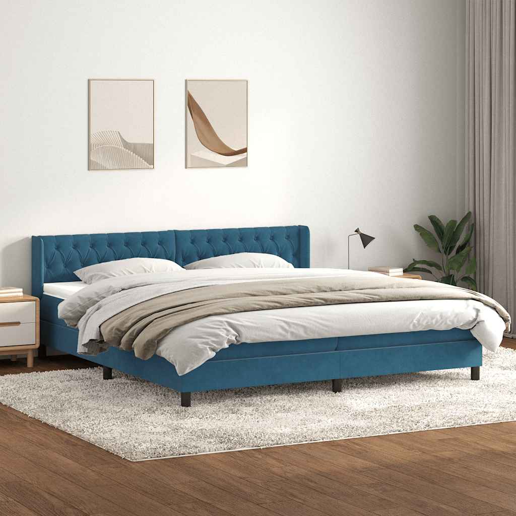 Boxspring met matras fluweel donkerblauw 180x210 cm – afbeelding 1