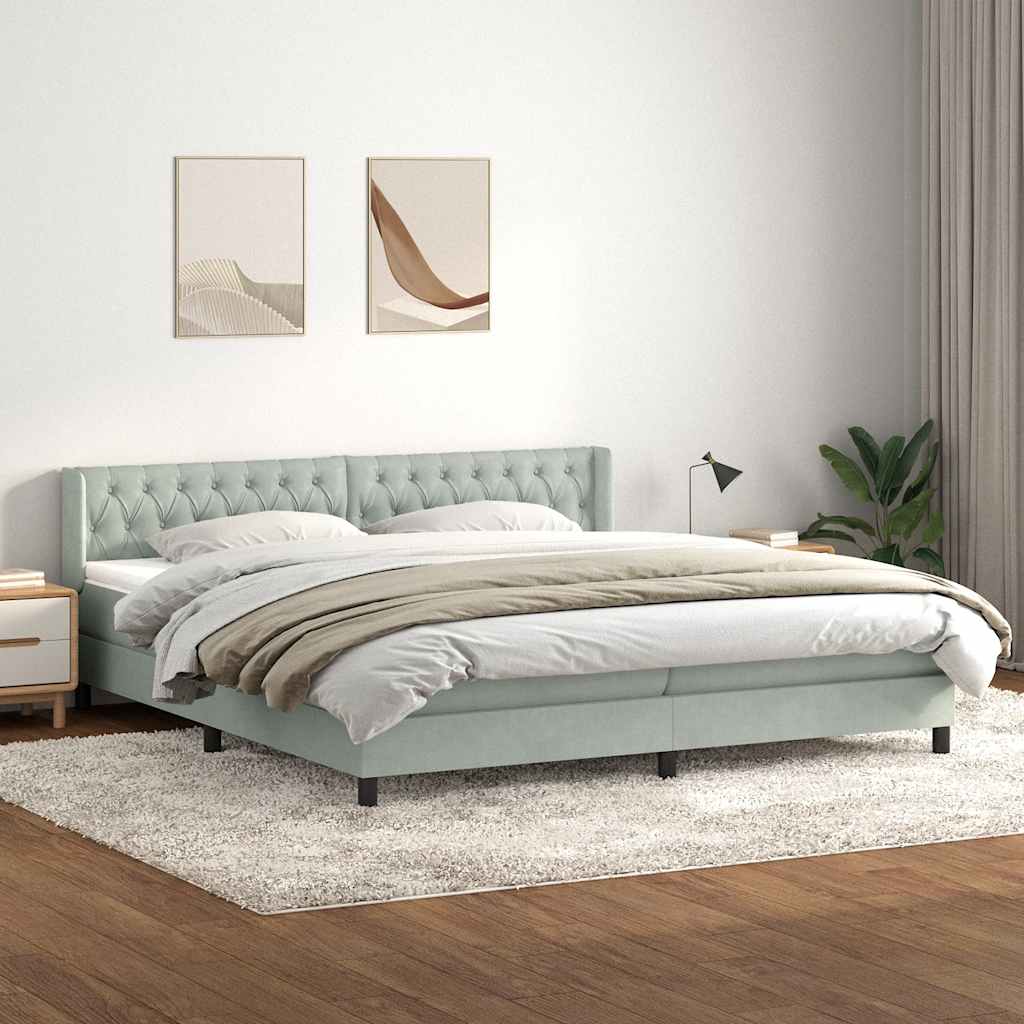 Boxspring met matras fluweel lichtgrijs 200x210 cm – afbeelding 1