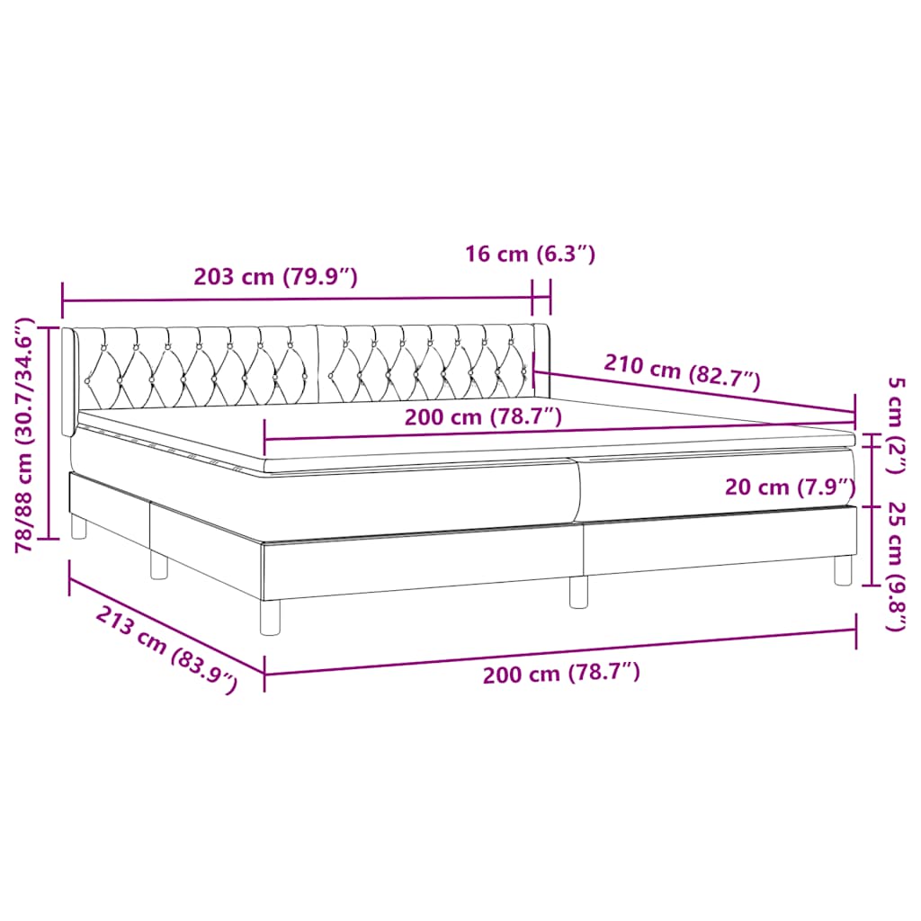Boxspring met matras fluweel lichtgrijs 200x210 cm – afbeelding 12
