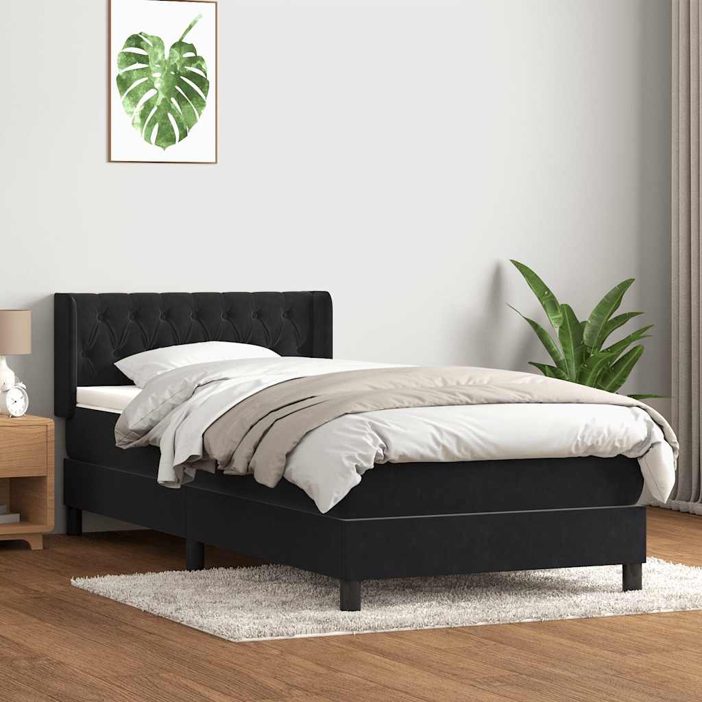 Boxspring met matras fluweel zwart 90x220 cm – afbeelding 3