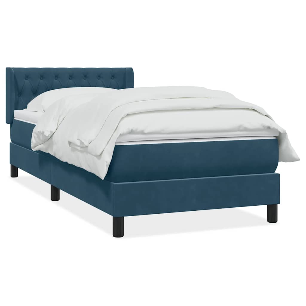 Boxspring met matras fluweel donkerblauw 90x220 cm – afbeelding 1