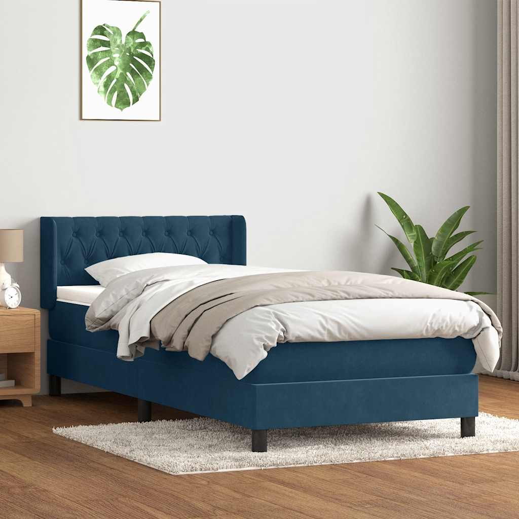 Boxspring met matras fluweel donkerblauw 90x220 cm – afbeelding 3