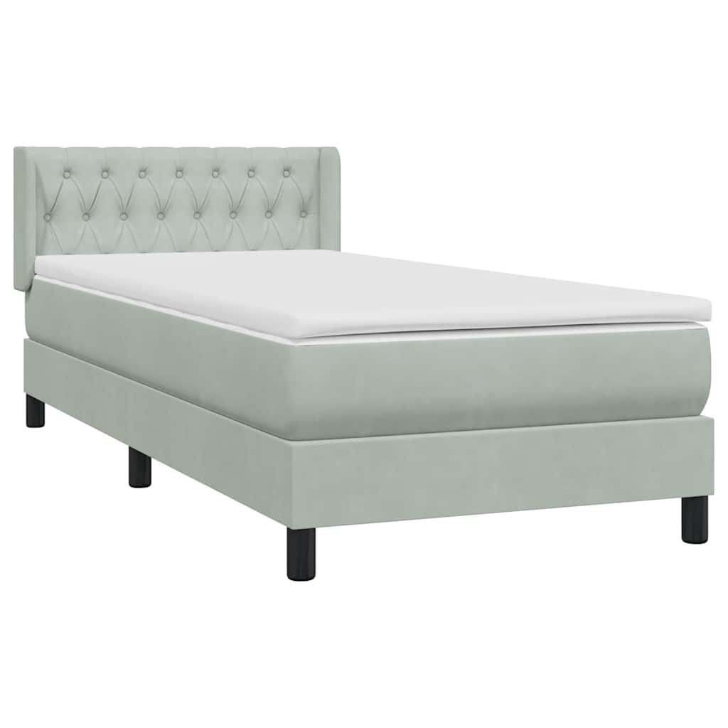 Boxspring met matras fluweel lichtgrijs 100x220 cm – afbeelding 4