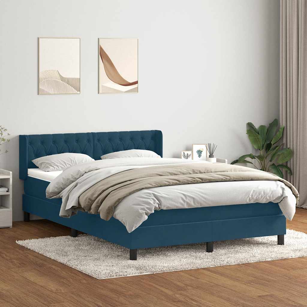 Boxspring met matras fluweel donkerblauw 140x220 cm – afbeelding 1