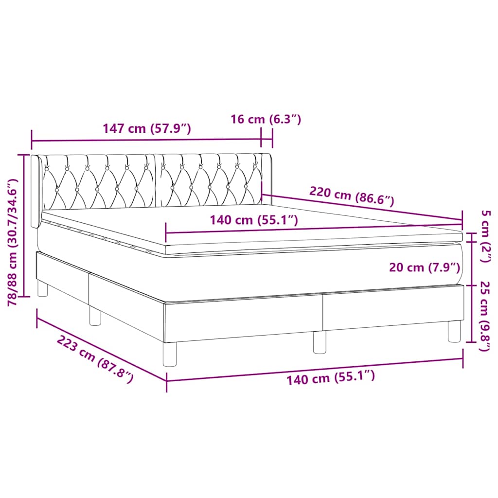 Boxspring met matras fluweel donkerblauw 140x220 cm – afbeelding 12