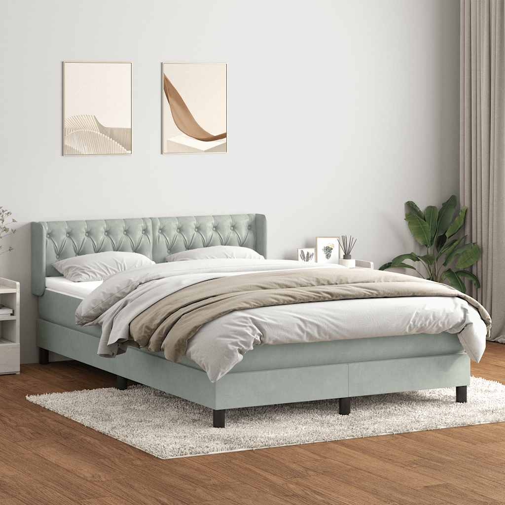 Boxspring met matras fluweel lichtgrijs 160x220 cm – afbeelding 1