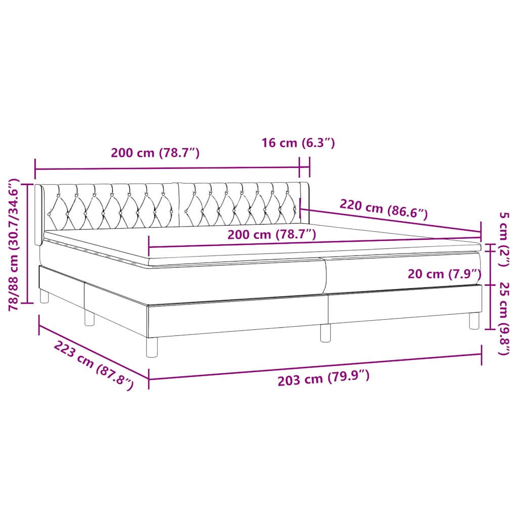 Boxspring met matras fluweel donkergrijs 200x220 cm – afbeelding 12
