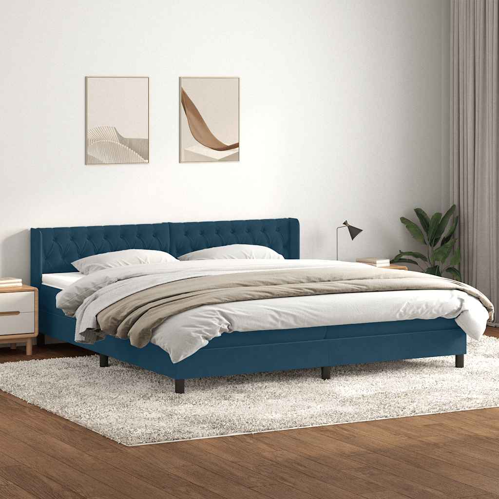 Boxspring met matras fluweel donkerblauw 200x220 cm – afbeelding 1