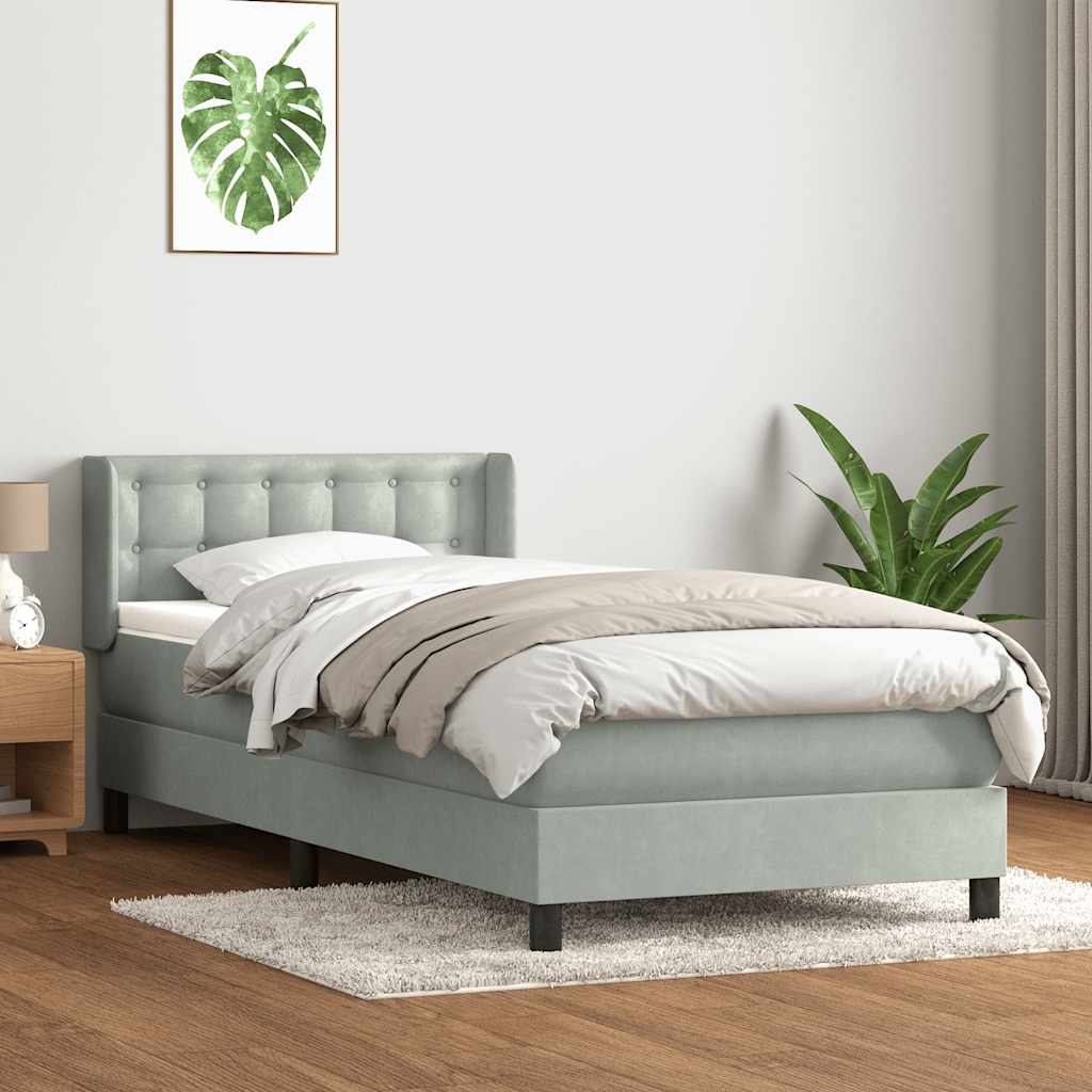 Boxspring met matras fluweel lichtgrijs 80x210 cm – afbeelding 1