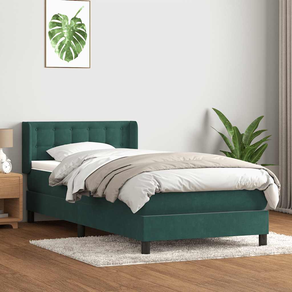 Boxspring met matras fluweel donkergroen 80x210 cm – afbeelding 1