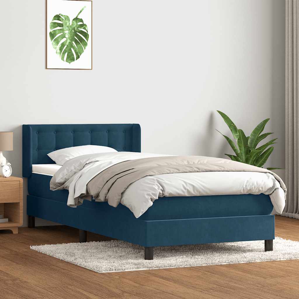 Boxspring met matras fluweel donkerblauw 80x210 cm – afbeelding 1