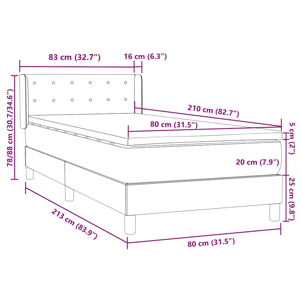 Boxspring met matras fluweel donkerblauw 80x210 cm – afbeelding 12