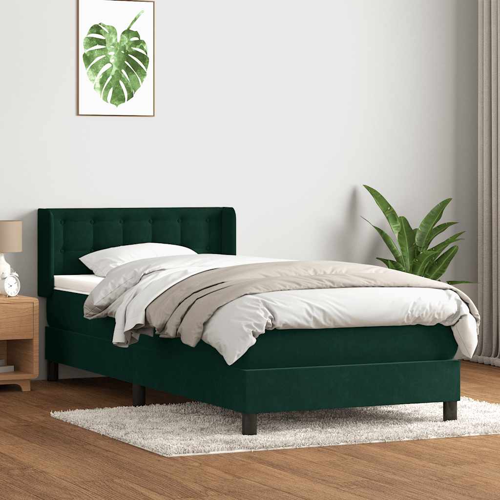 Boxspring met matras fluweel donkergroen 90x210 cm – afbeelding 1