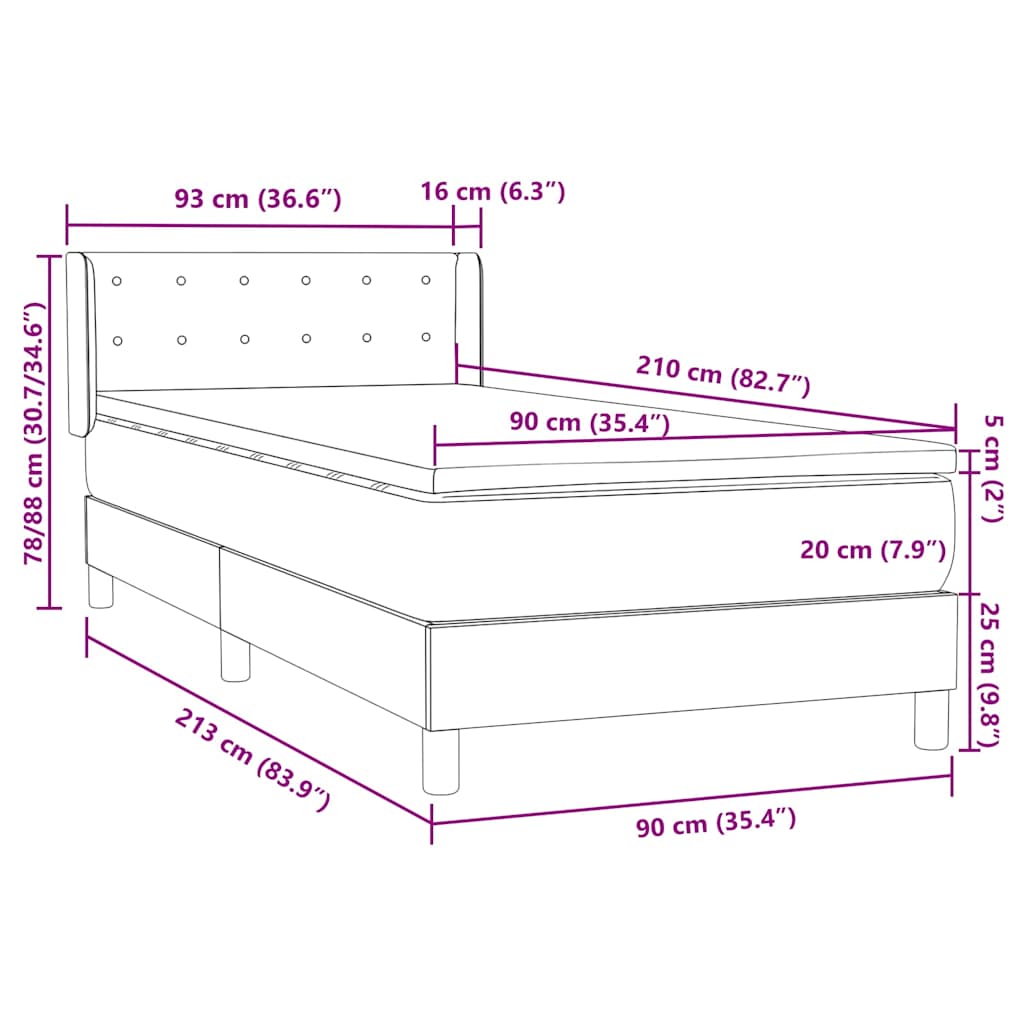 Boxspring met matras fluweel donkergroen 90x210 cm – afbeelding 12