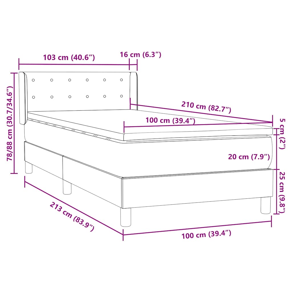 Boxspring met matras fluweel lichtgrijs 100x210 cm – afbeelding 12