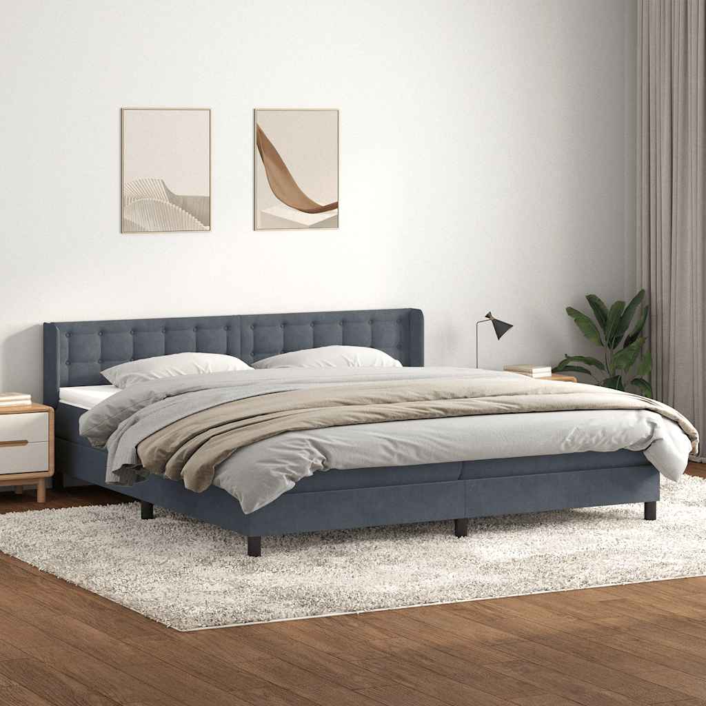Boxspring met matras fluweel donkergrijs 180x210 cm – afbeelding 1