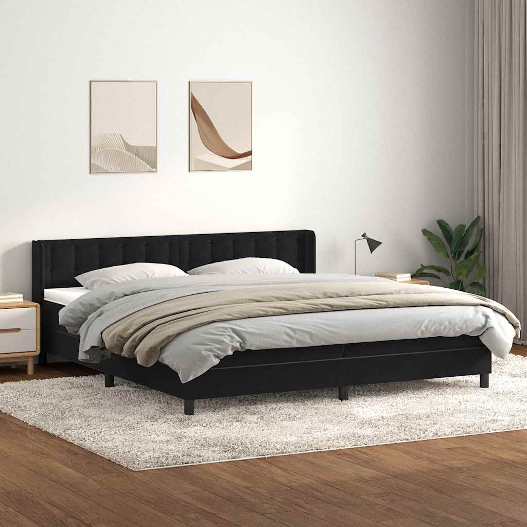 Boxspring met matras fluweel zwart 180x210 cm – afbeelding 1