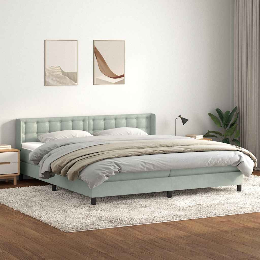 Boxspring met matras fluweel lichtgrijs 200x210 cm – afbeelding 1