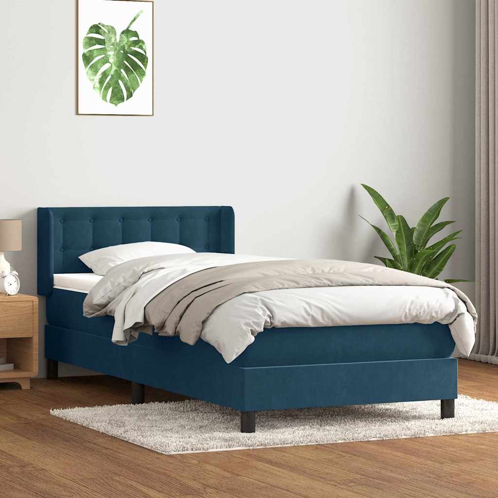 Boxspring met matras fluweel donkerblauw 80x220 cm – afbeelding 1