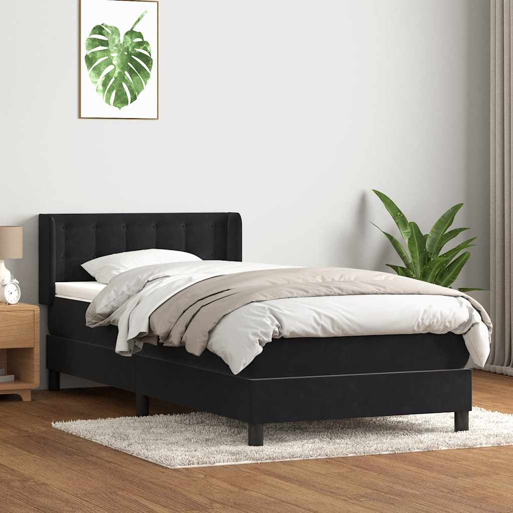 Boxspring met matras fluweel zwart 90x220 cm – afbeelding 1