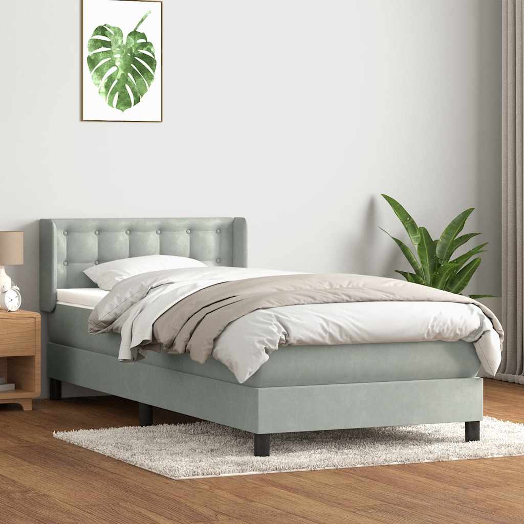 Boxspring met matras fluweel lichtgrijs 100x220 cm – afbeelding 1