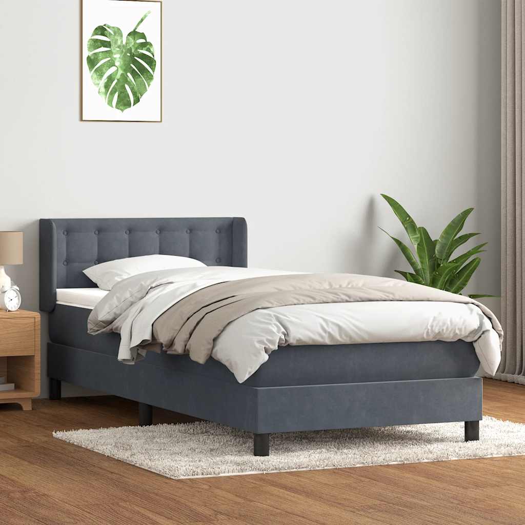 Boxspring met matras fluweel donkergrijs 100x220 cm – afbeelding 1