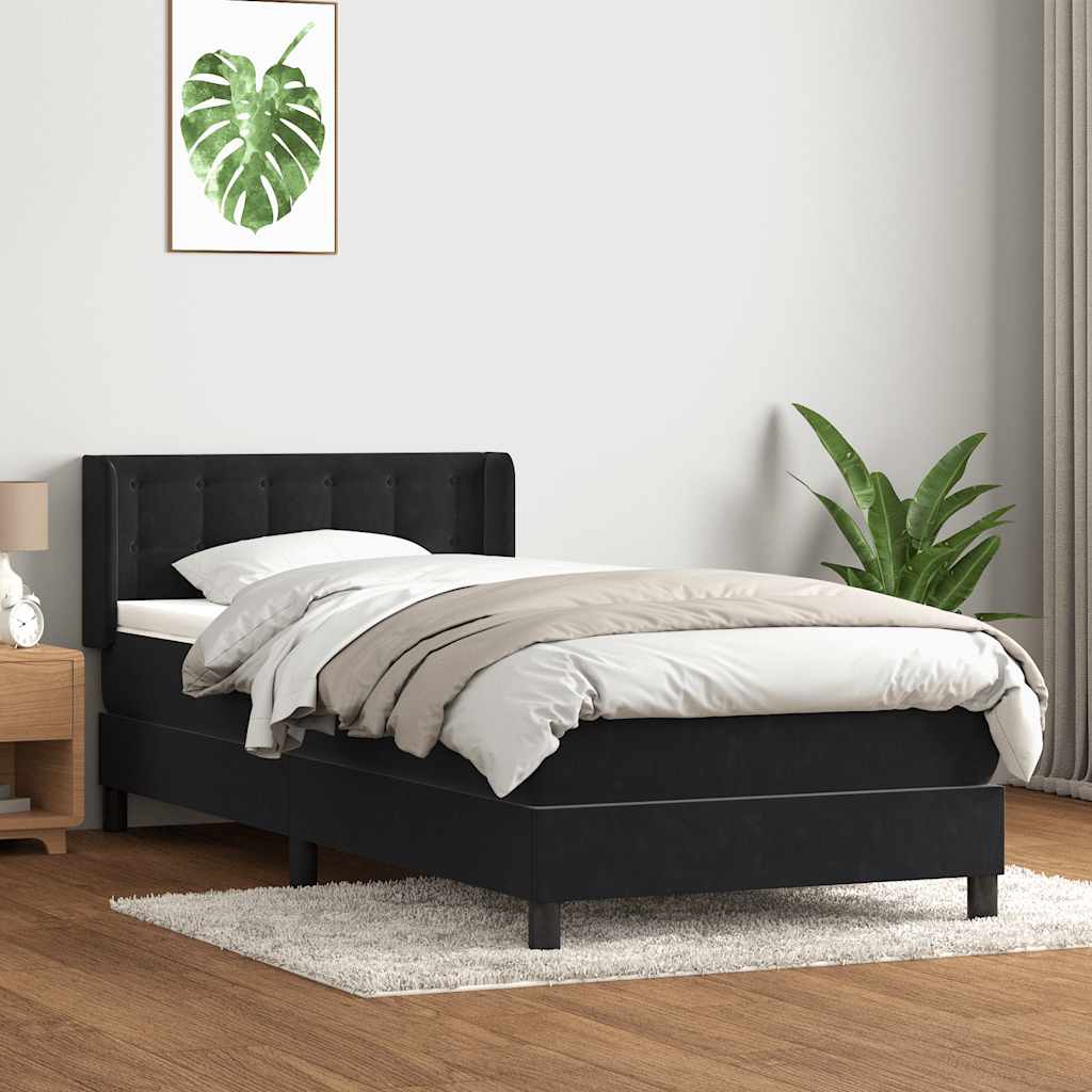 Boxspring met matras fluweel zwart 100x220 cm – afbeelding 1