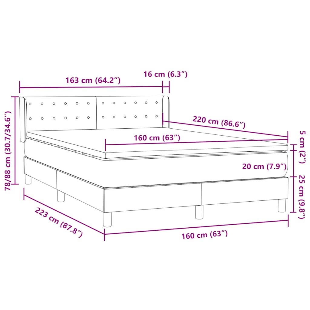 Boxspring met matras fluweel donkergrijs 160x220 cm – afbeelding 12