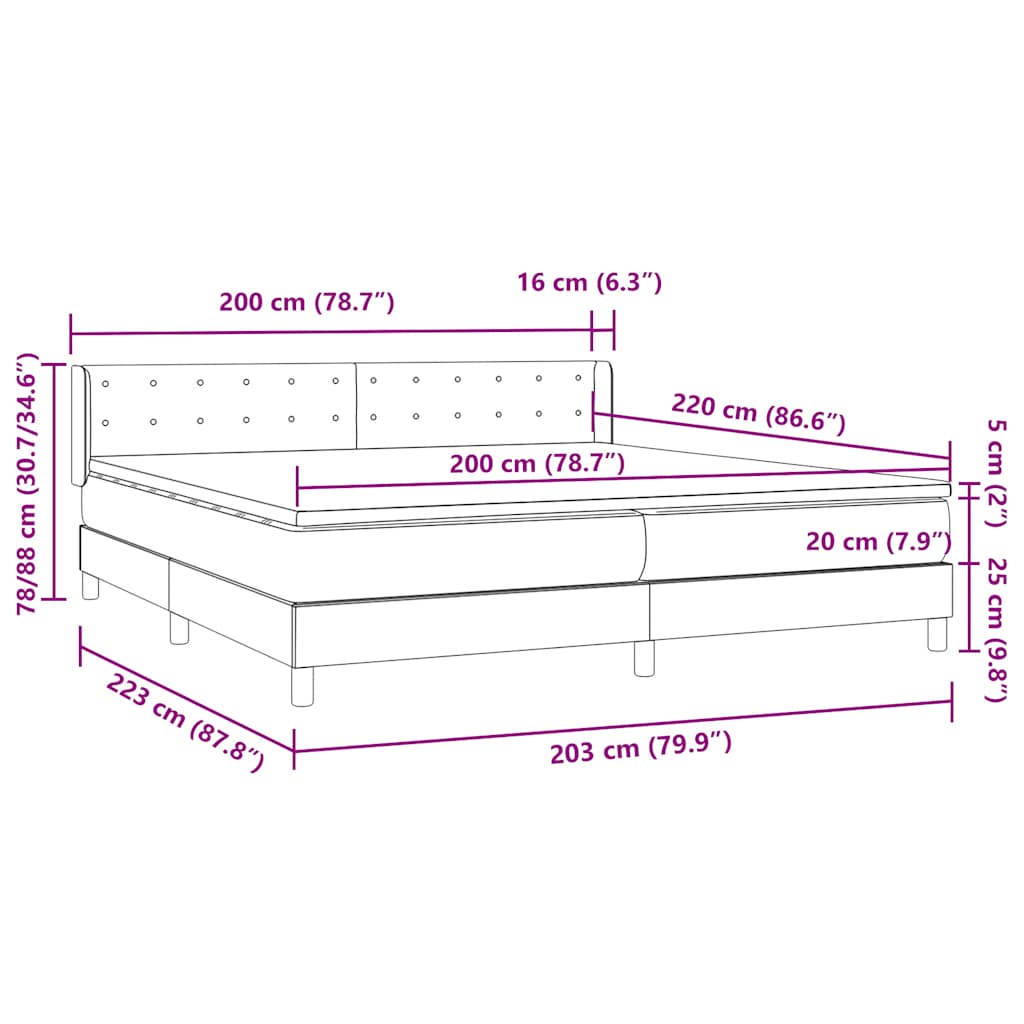 Boxspring met matras fluweel donkergrijs 200x220 cm – afbeelding 12