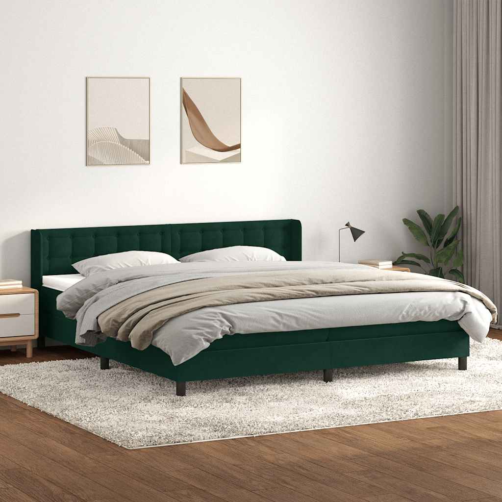 Boxspring met matras fluweel donkergroen 200x220 cm – afbeelding 1