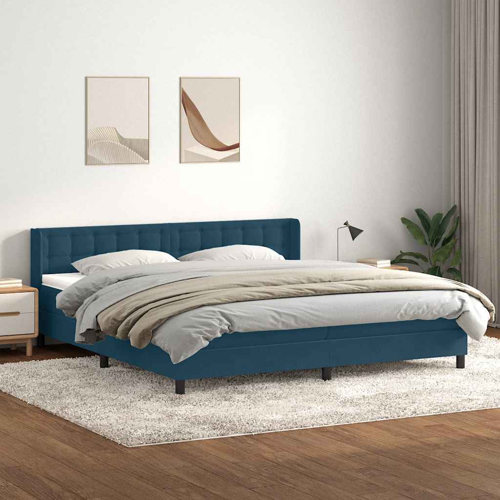 Boxspring met matras fluweel donkerblauw 200x220 cm – afbeelding 1