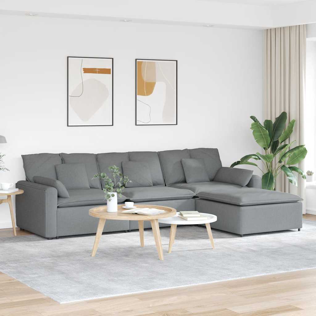Modulaire bank met voetenbank en kussens lichtgrijs – afbeelding 1
