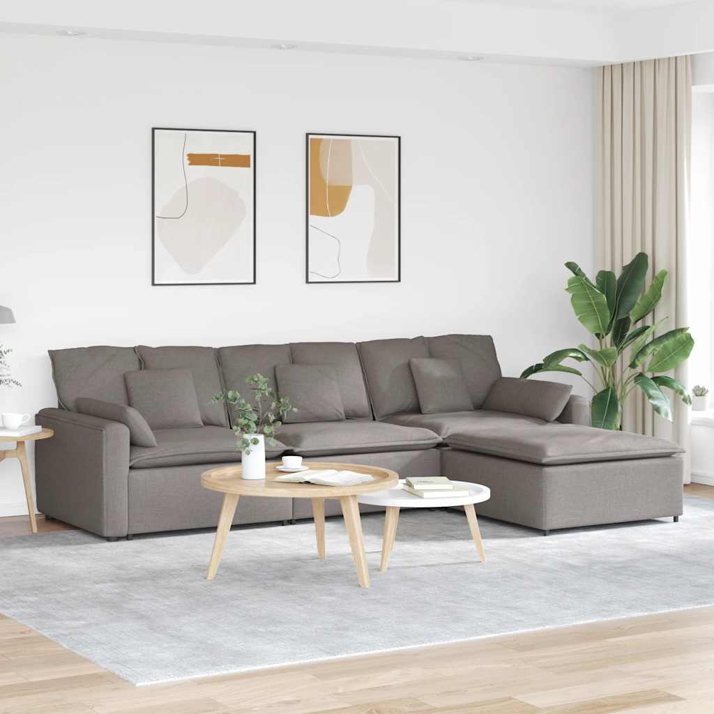 Modulaire bank met voetenbank en kussens taupe – afbeelding 1