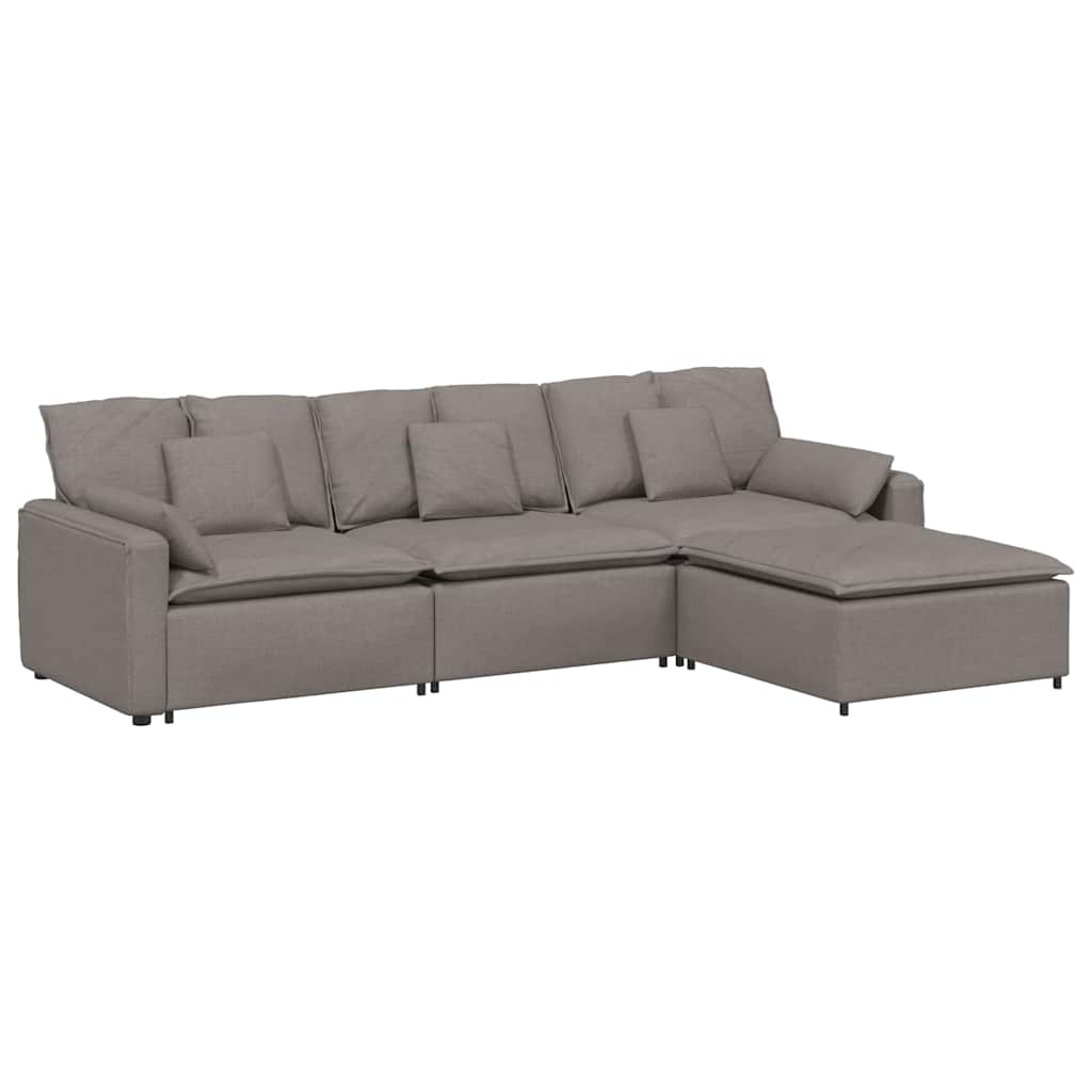 Modulaire bank met voetenbank en kussens taupe – afbeelding 2