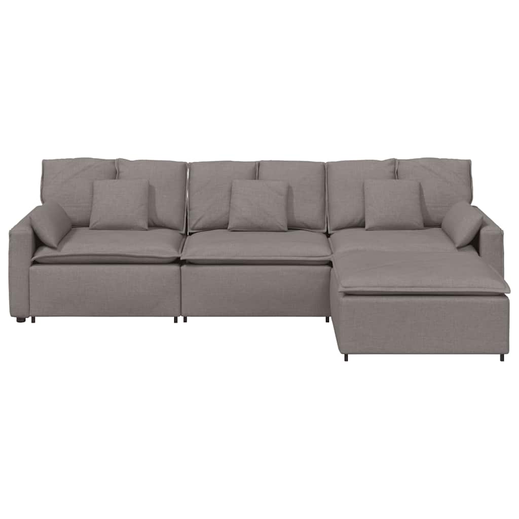 Modulaire bank met voetenbank en kussens taupe – afbeelding 6