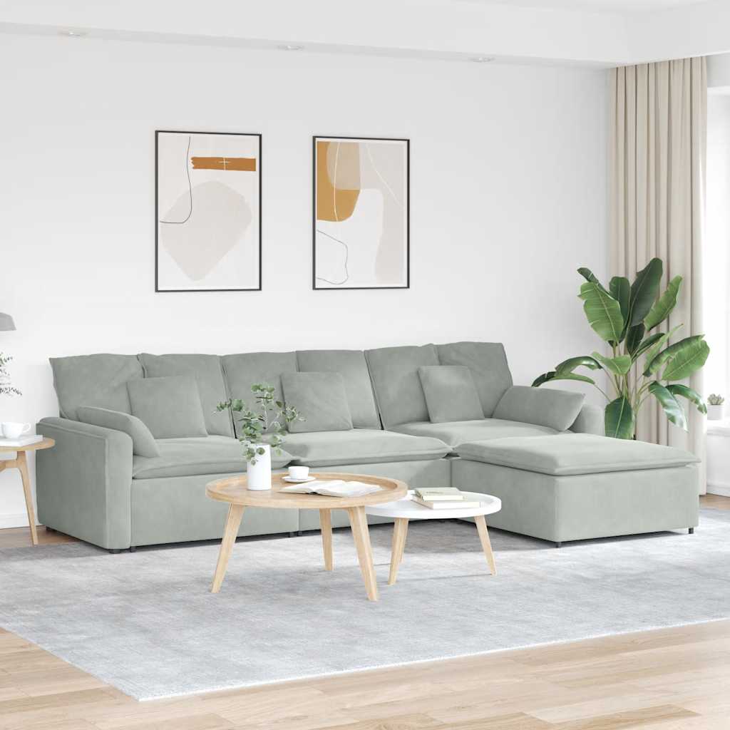 Modulaire bank met voetenbank en kussens lichtgrijs – afbeelding 1