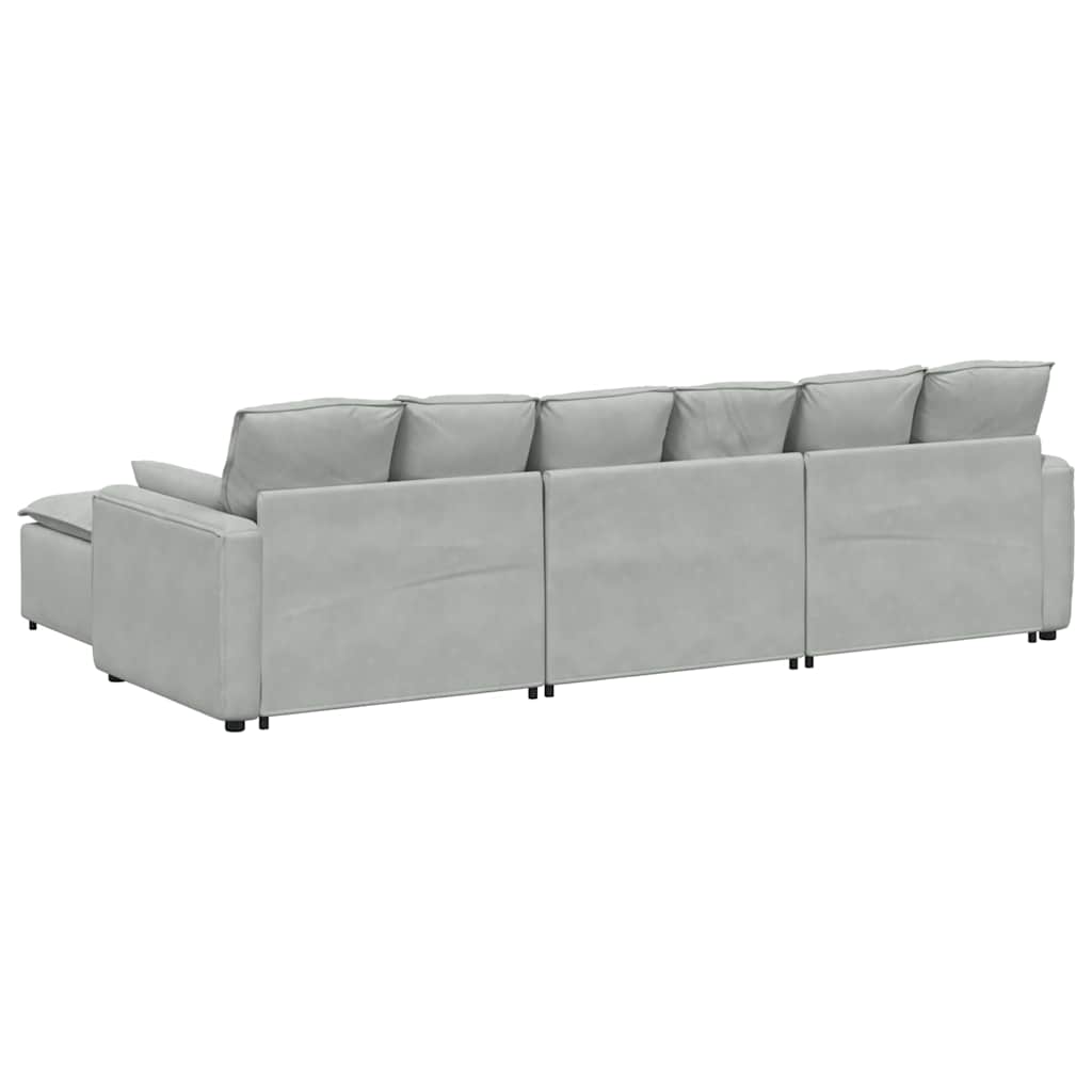 Modulaire bank met voetenbank en kussens lichtgrijs – afbeelding 8